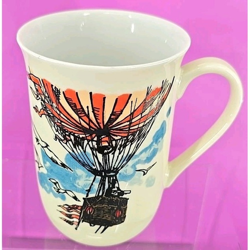 Vtg 1980‎ Enesco Shave Shaving Mug Boot Flying Hot Air Balloon Ship Ceramic